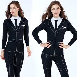 Women's neoprene swimsuit in a unique suit-like design