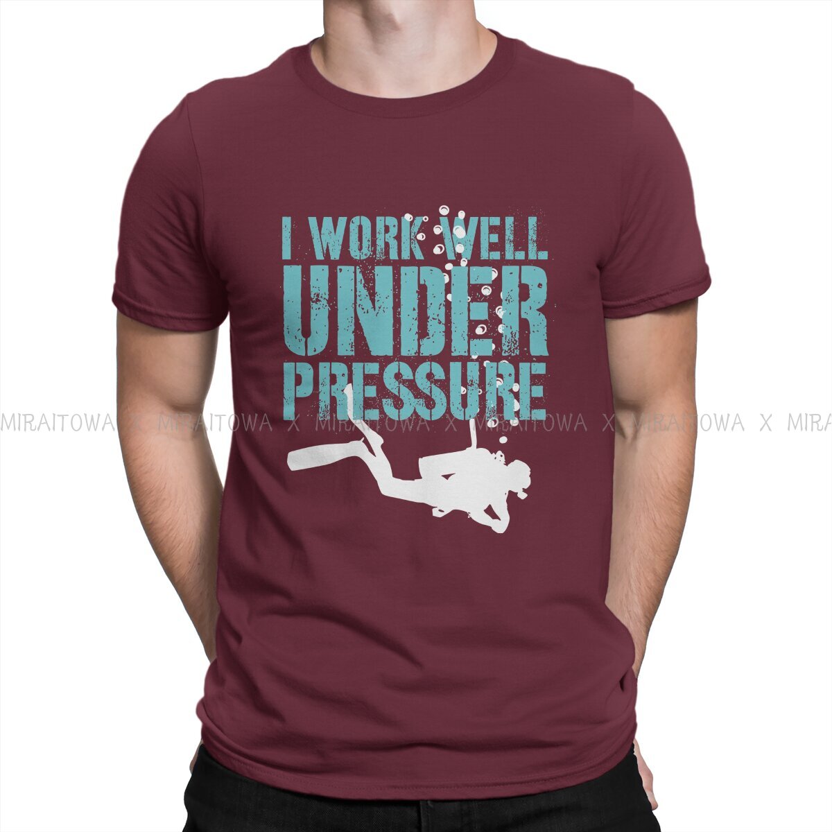 red Scuba diving T-Shirt for Men | I Work Well Under Pressure