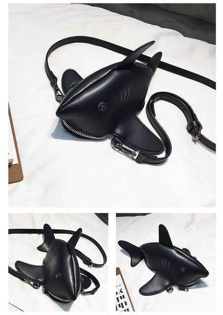 Funny Shark Women Shoulder Bags Black