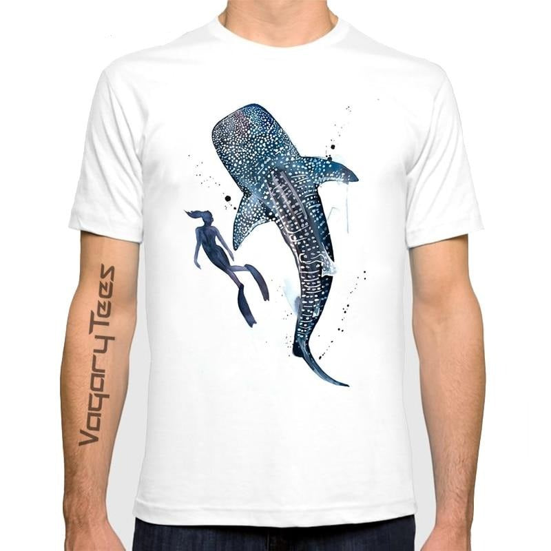 Scuba diving T-Shirt for Men | Free diver Whale Shark & Humpback close view of the print