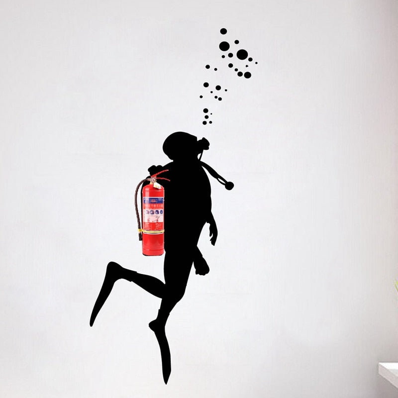 Duknow Fire Scuba Diver Wall Art Decals Sticker
