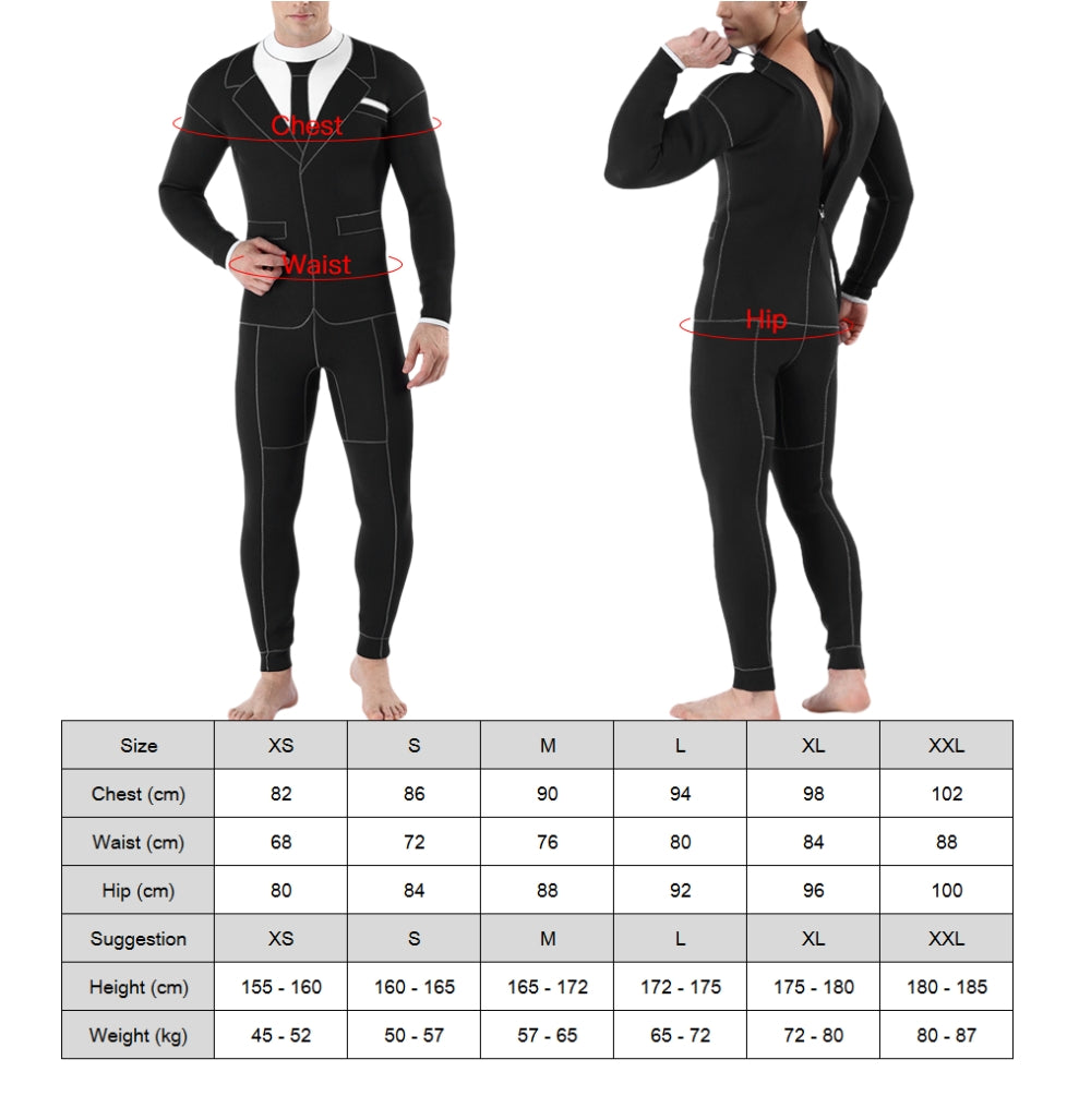 wetsuit that looks like a suit, size table
